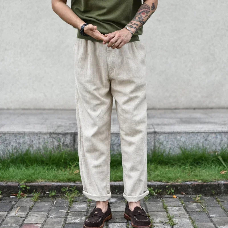 Sauce Zhan Men Pants ramie Pants Men Summer Breathable Casual Pants Ankle-length Loose Fit Taper Leg