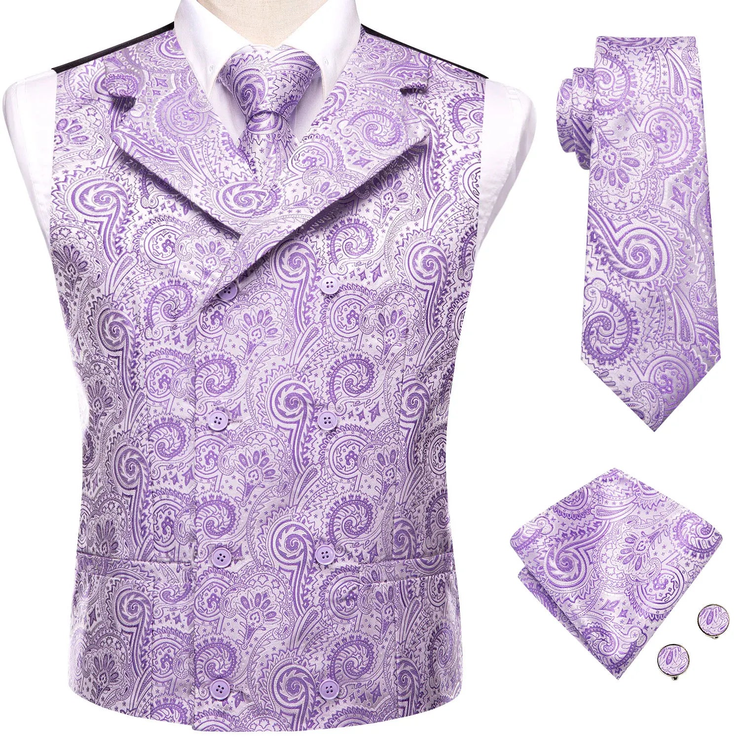 Hi-Tie Dark Red Men's Vests Silk Paisley Jacquard Waistcoat Jacket NeckTie Hanky Cufflinks for Men Business Party Designer Gifts