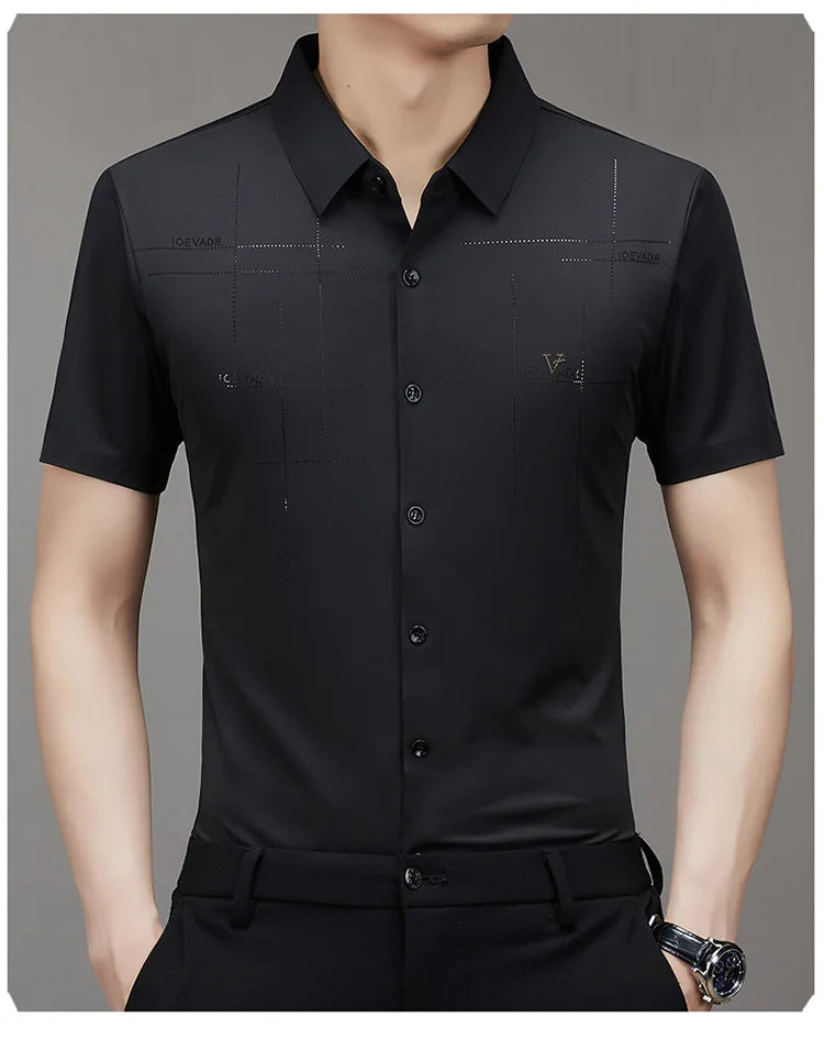 Men's Ice Silk Business Shirt Short Sleeve Anti-wrinkle Iron-free Seamless Shirt Highly Elastic Comfortable Wear Gift for Man