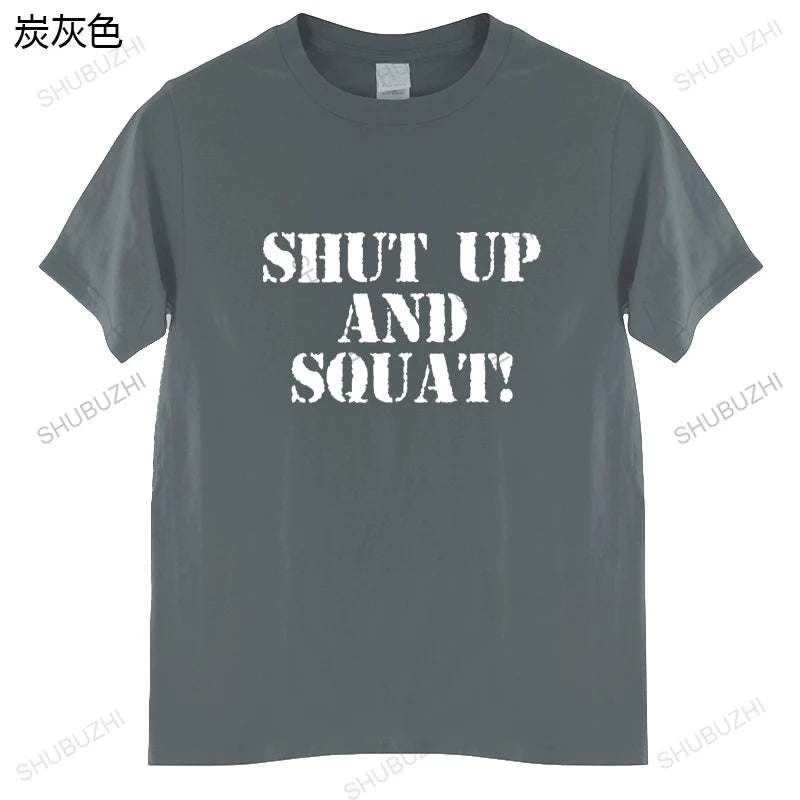 Men T-Shirts Shut Up And Squat Novelty Tees Short Sleeve Gym Fit Fitness Bodybuilding T Shirts Crewneck Clothes Printed