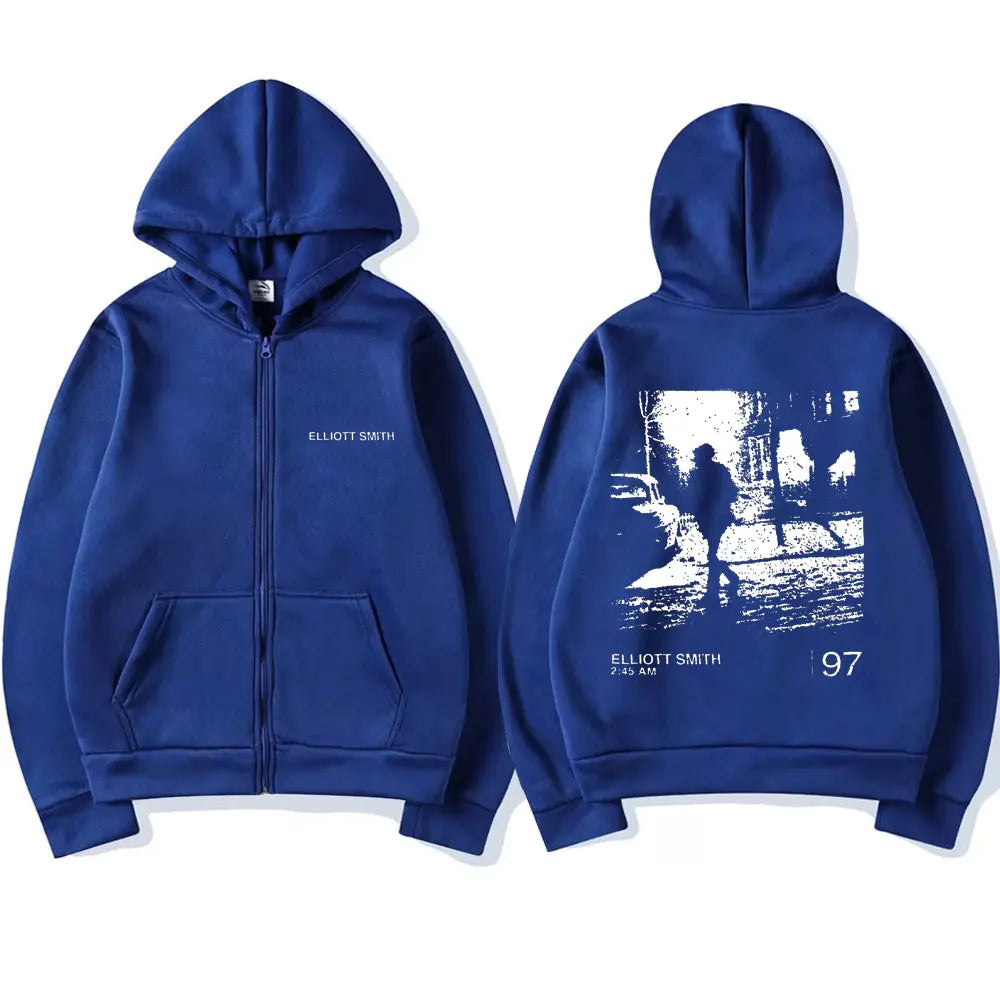 Elliott Smith Album Zipper Hoodie Men Women Casual Oversized Sweatshirts Unisex Hip Hop Zip Up Jacket Male Vintage Streetwear