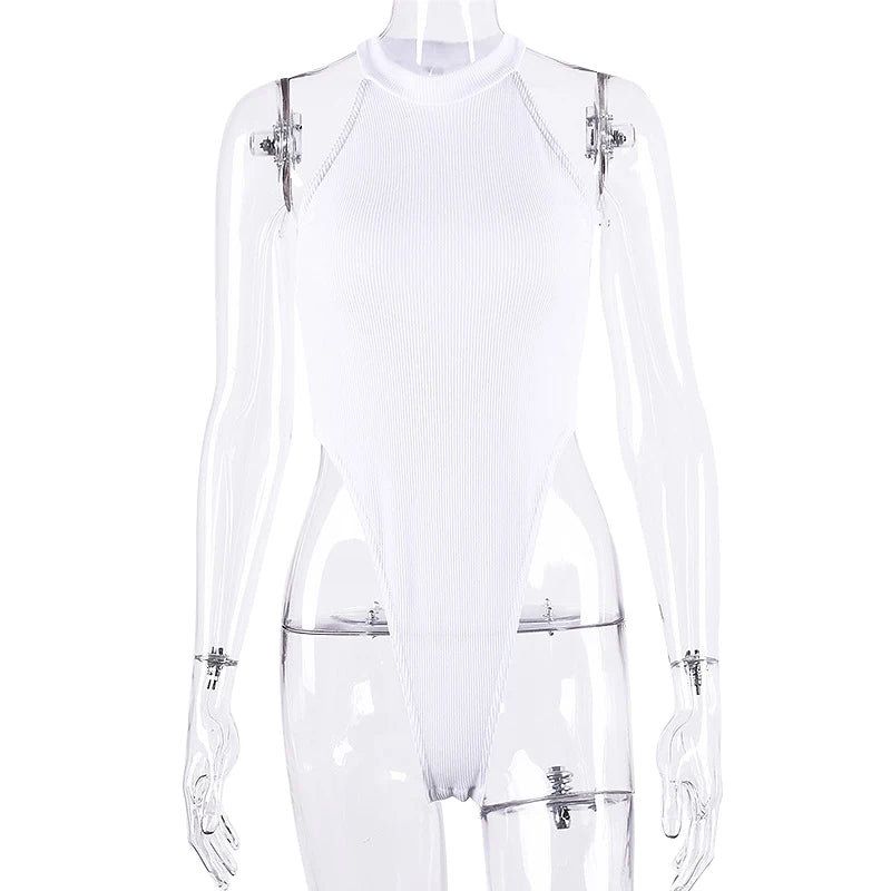 Women Ladies Sexy Sleeveless Solid Color High Cut Slim Skinny Bodycon Club Beach Fashion Halter Bodysuits Leotard Tops Rompers