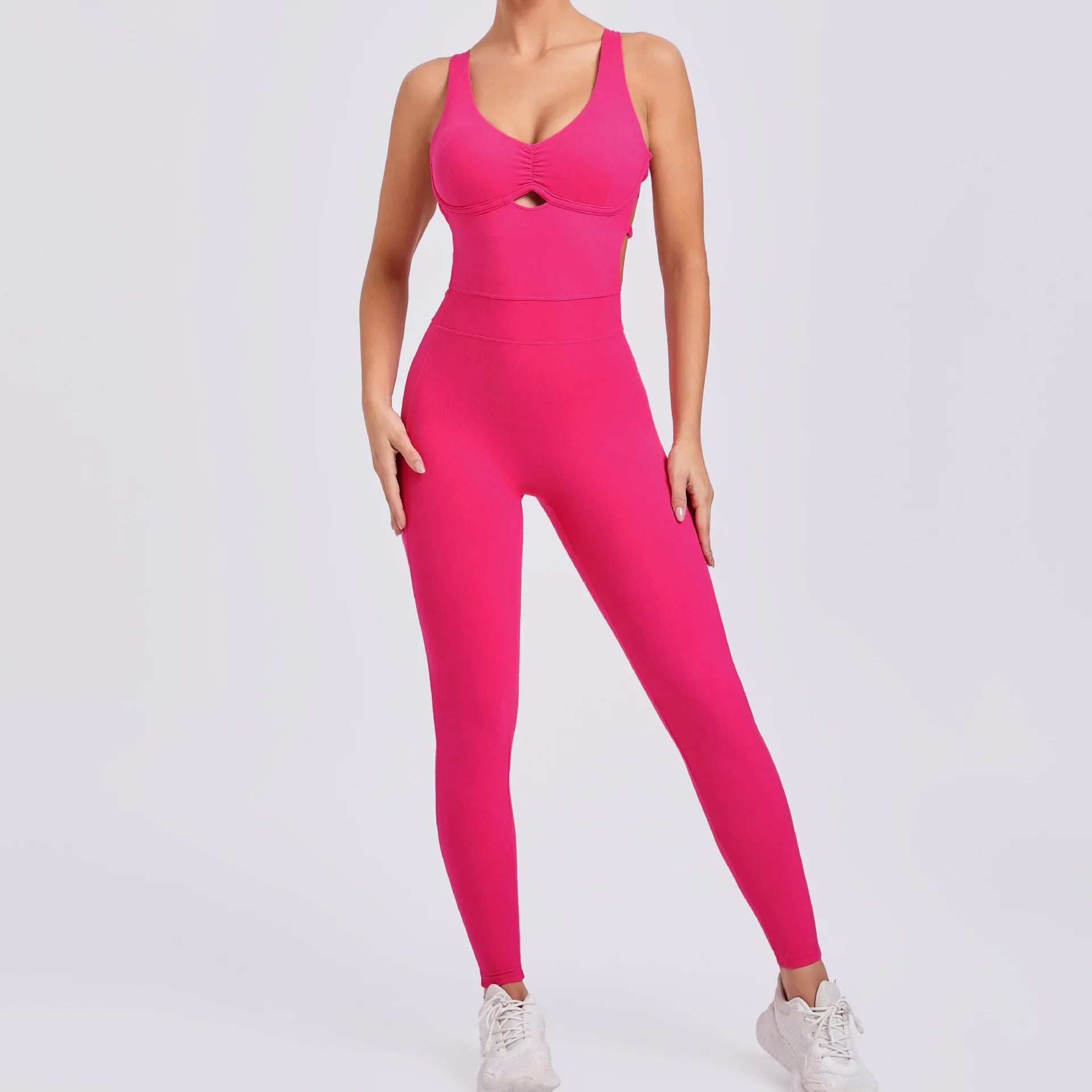 QYJNG Sport Bodycon Jumpsuits Women Sportswear One Piece Yoga Set Hollow Cross Backless Gym Fitness Overalls Training Outfit New