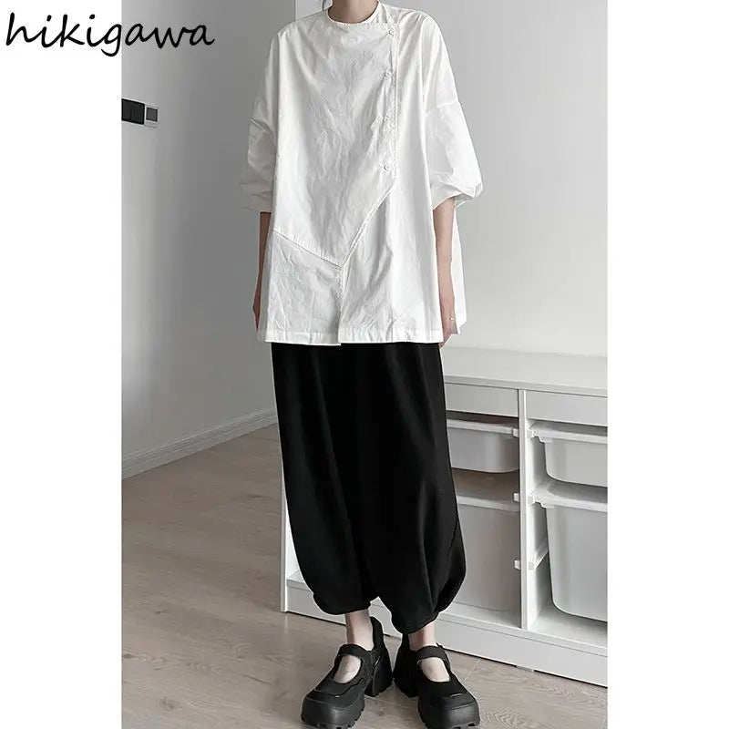 Harajuku Blouses Women Fashion Y2K Clothes Irregular White Black Shirts Oversized Tops Casual Blouse 2025 Blusas Mujer De Moda