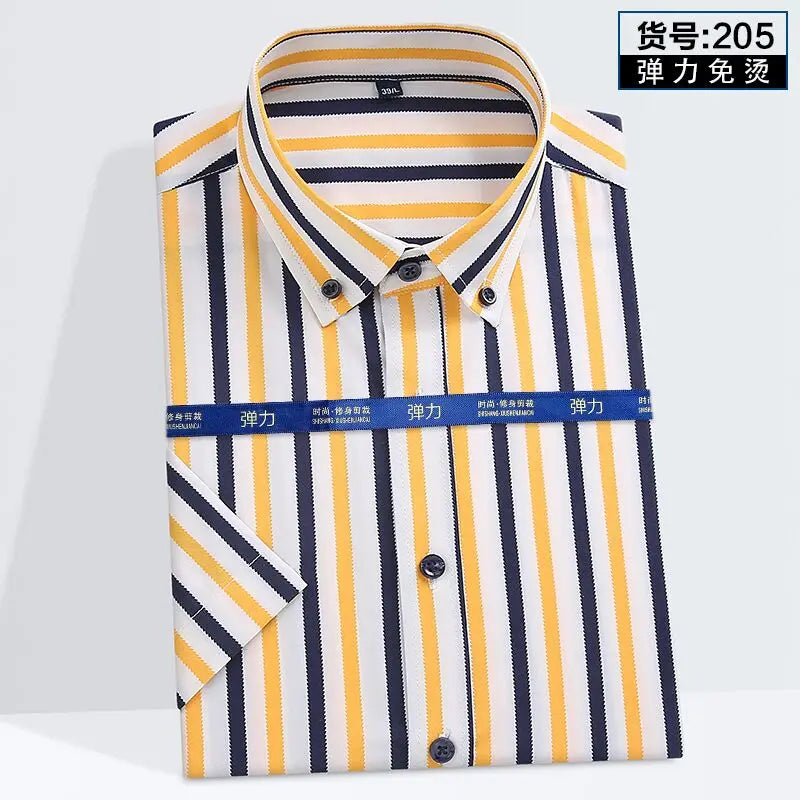 Summer new young men's striped short-sleeved shirt non-ironing anti-wrinkle business casual fashion breathable trend everything