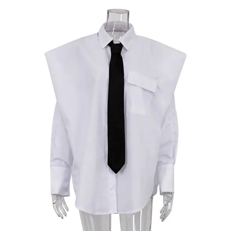 Fashion White Woman Blouse 2025 New Elegant Lapel Long Sleeve Shirt Blusa Streetwear Chic Pocket Blusa Top Female Clothing