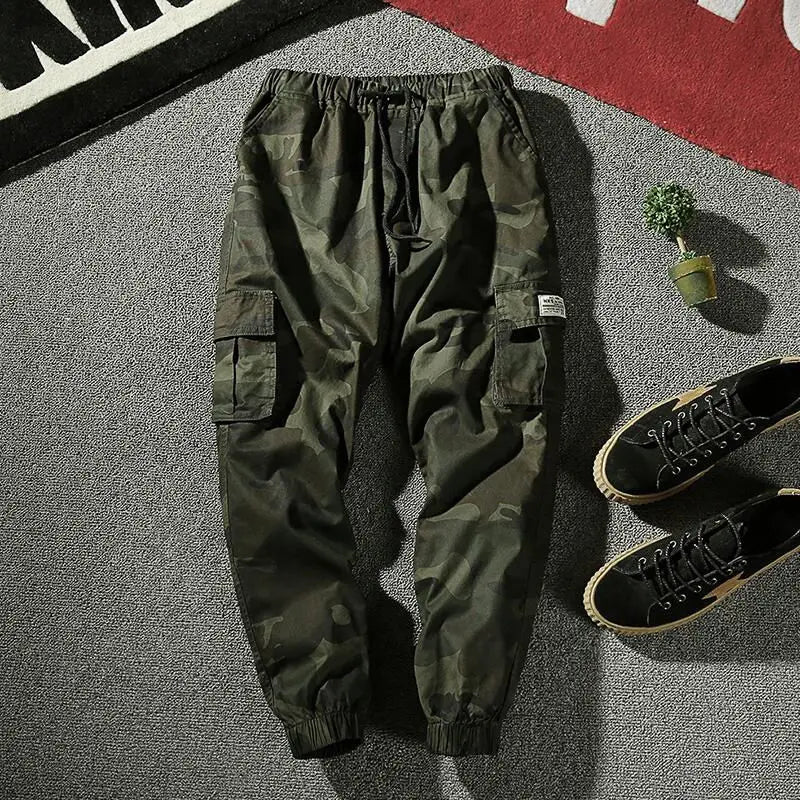 Camouflage Cargo Pants Men Cotton Streetwear Korean Hip Hop Joggers 7XL Loose Fit Casual Trousers Multi-Pockets Elastic Waist