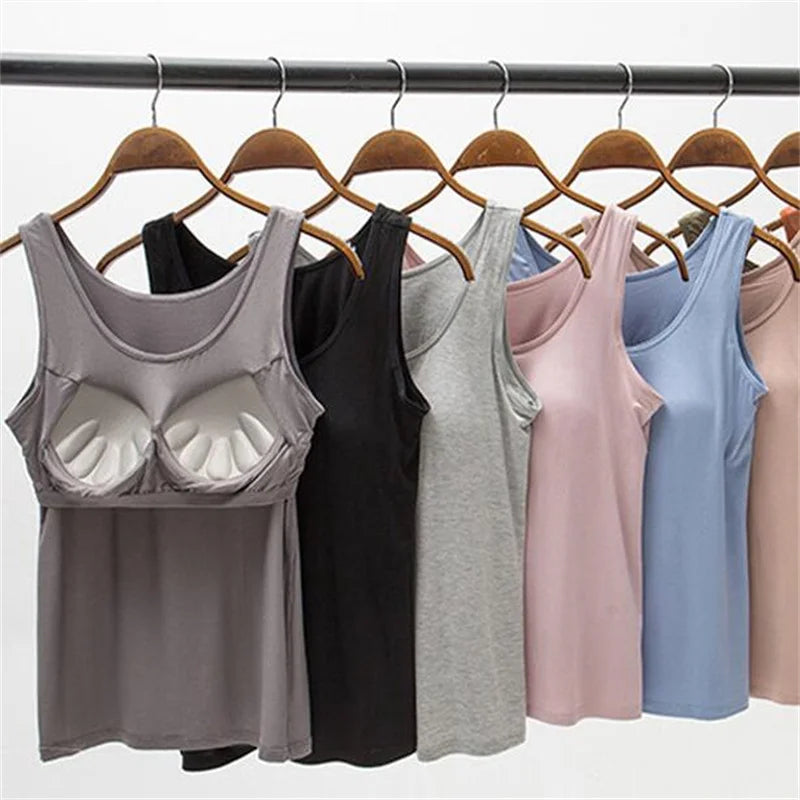 Ice Silk Tank Top Wireless Padded Lingerie Push Up Seamless Padded Vest Crop Top Tee Camisole Built In Bra Sleep Soutien Gorge