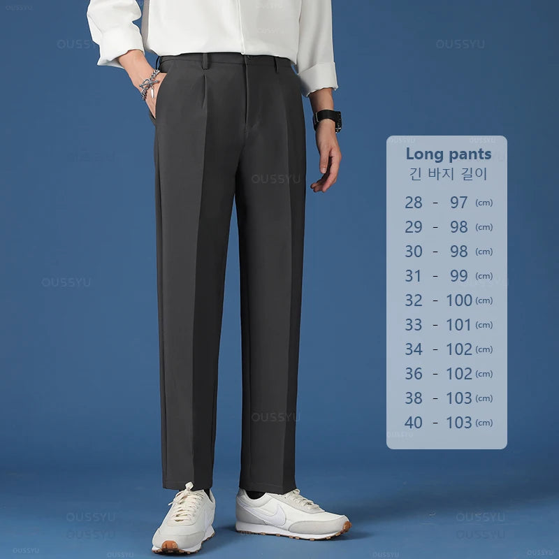 Spring Summer New Smooth Pendulous Suit Pants Men Business Long Trousers Korean Formal Ankle Length Pant Male Plus Size 40