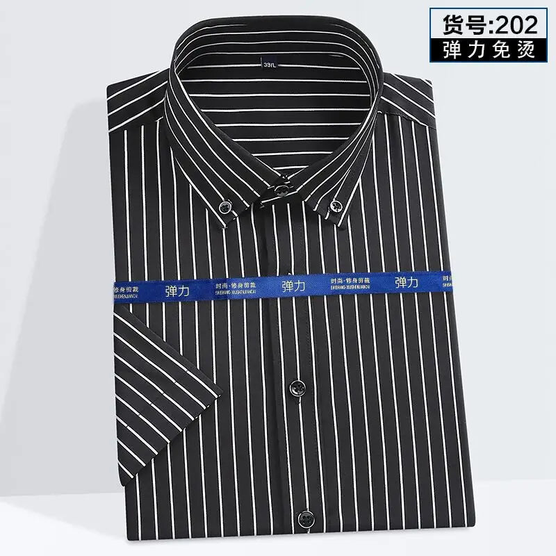 Summer new young men's striped short-sleeved shirt non-ironing anti-wrinkle business casual fashion breathable trend everything