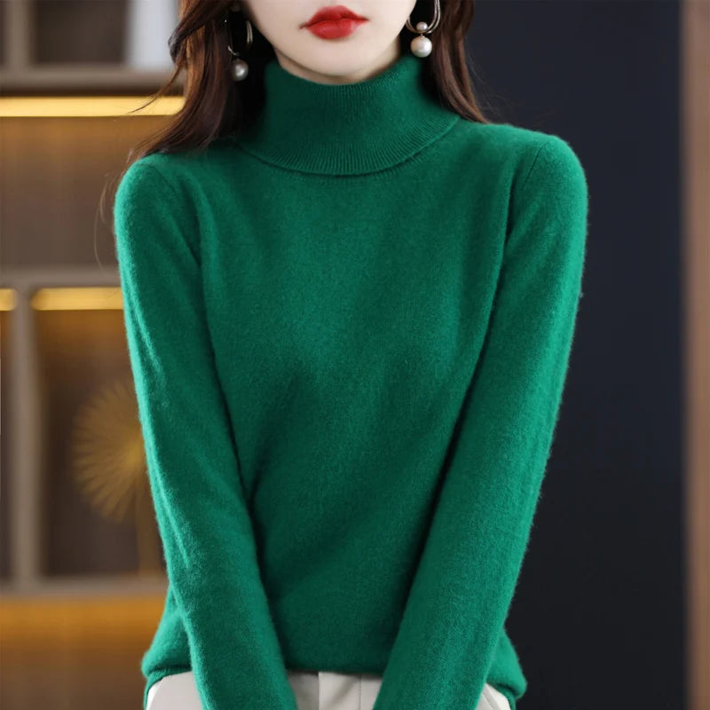 100% Merino Wool High Turnover Collar Knitted Sweater For Women's Autumn And Winter Warm Top Elegant 2YS Versatile Jiu Jia 206