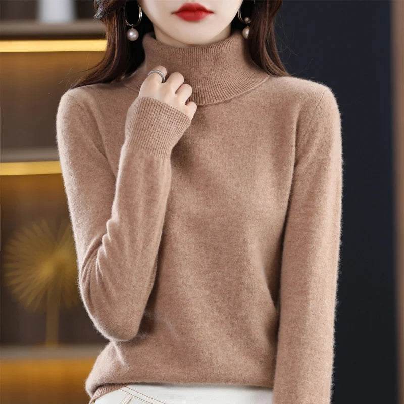 100% Merino Wool High Turnover Collar Knitted Sweater For Women's Autumn And Winter Warm Top Elegant 2YS Versatile Jiu Jia 206