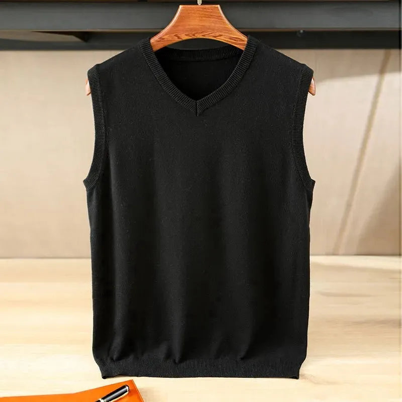 100% Soft Cashmere Sleeveless Cashmere Vest Men Work Sweater Solid Color Knitted Male Waistcoat High Quality New Spring Autumn