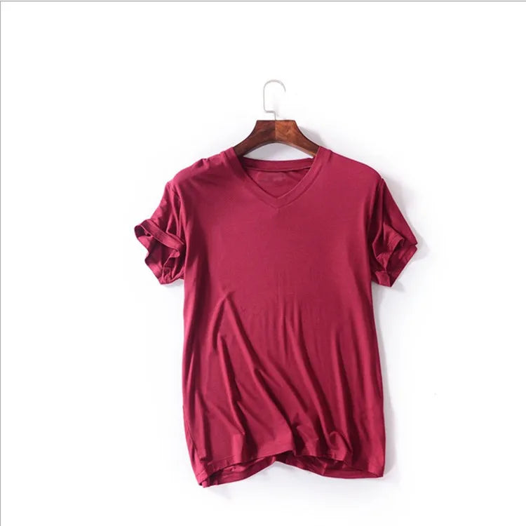 2025 Brand New Men's Modal T-Shirt V-Neck Large Size Men T-Shirt Short Sleeve Loose Man T shirt Solid Color For Male Tops Tees
