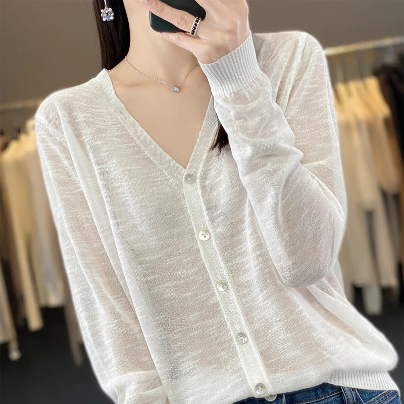 Summer New Women's Floral Yarn Ice Silk Knitted Cardigan Breathable Cool Sun Protection Sexy Cardigan NJR-330