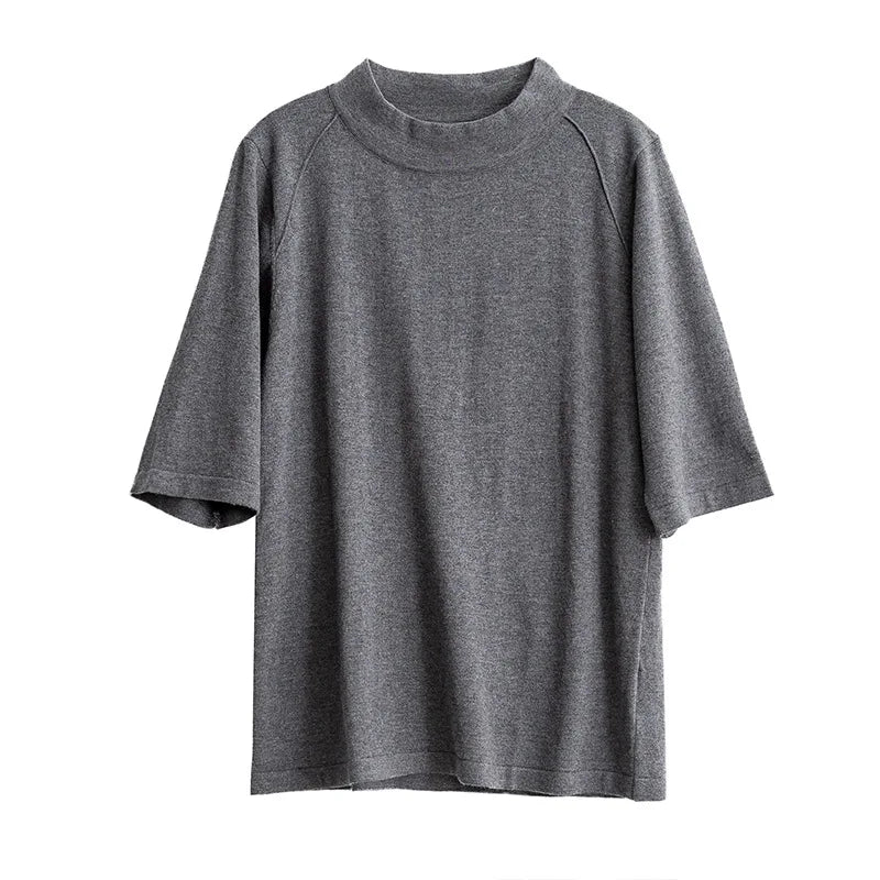Good Quality 85% Silk 15% Wool High Neck half sleeve pullover Top Sweater M-2XL SG317