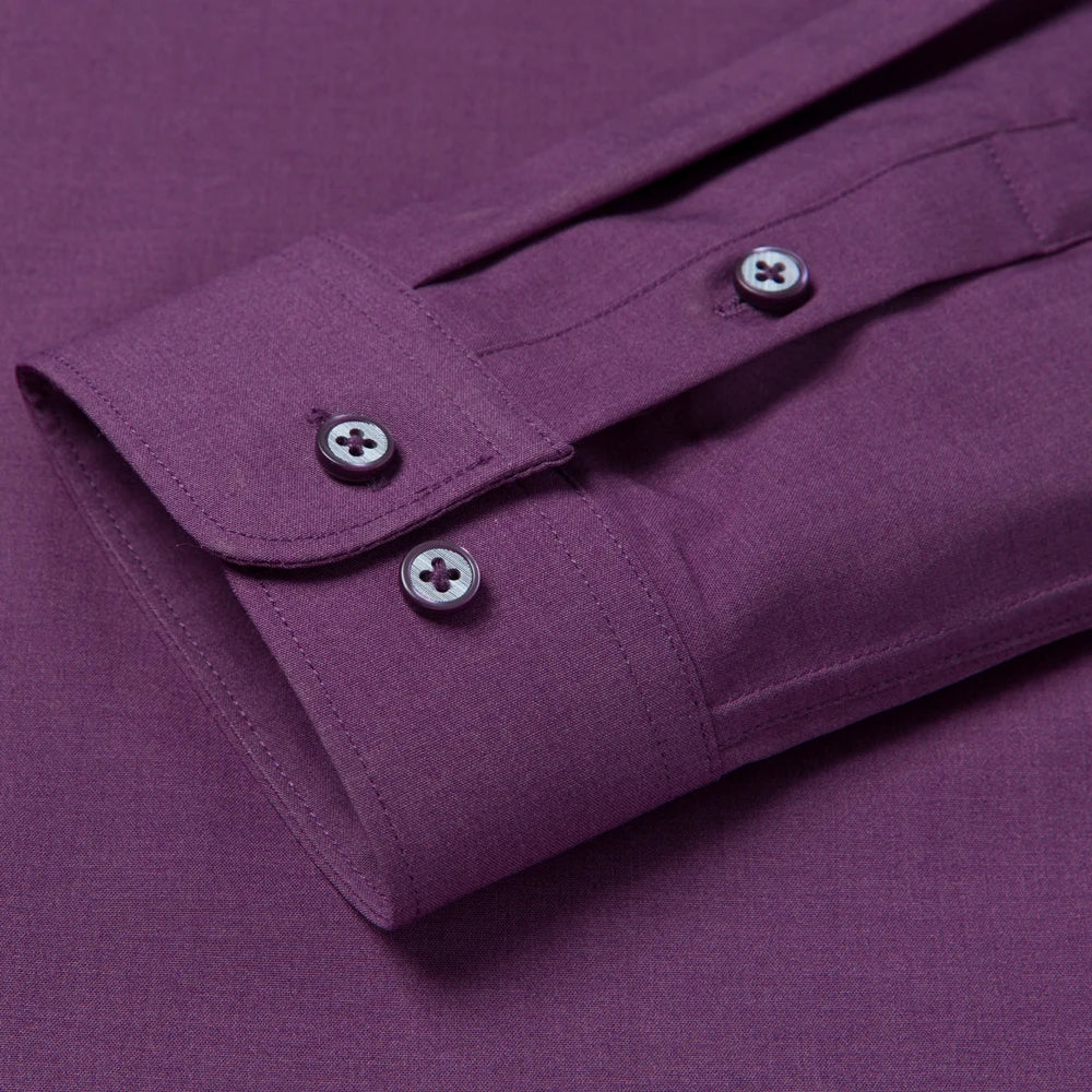 Men's Casual Stretchy Long Sleeve Solid Dress Shirt Without Pocket Formal Business Standard-fit Bamboo-fiber Work Office Shirts