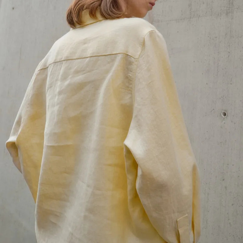 100% Linen Shirt Women 2025 Spring And Summer New Casual Lapel Sunscreen Cardigan Embroidery Long-Sleeved White Shirts