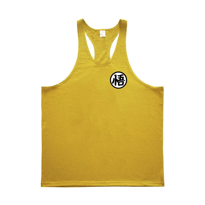 Profession Bodybuilding Stringer Tank Tops Mens Japanese Anime Logo Wu Font Printing Y Back Fitness Gym Clothing Muscle Singlets