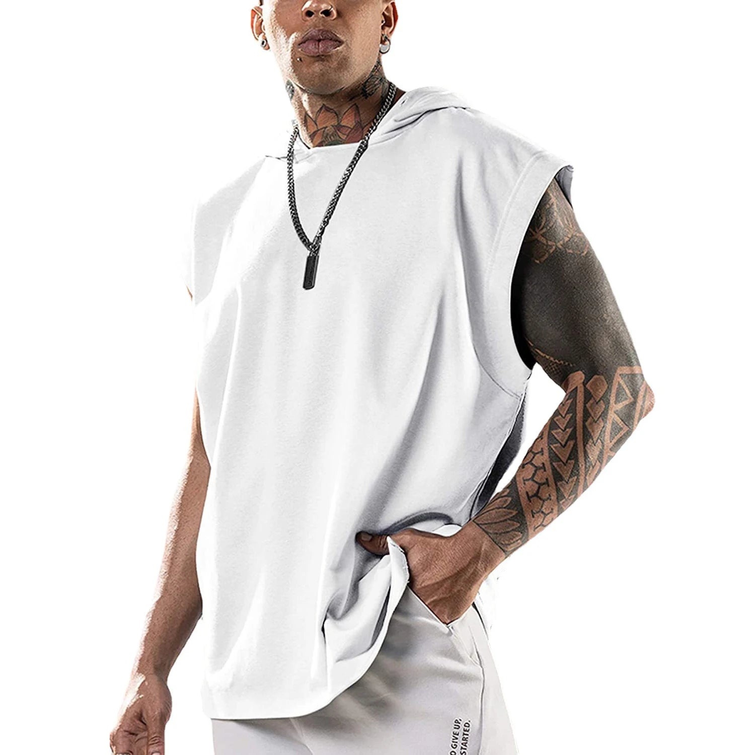 2025 Men Tank Top  Fitness Training Pullover Leisure Fashion Sleeve Men's Hooded Vest Solid Color Tank Tops For Male