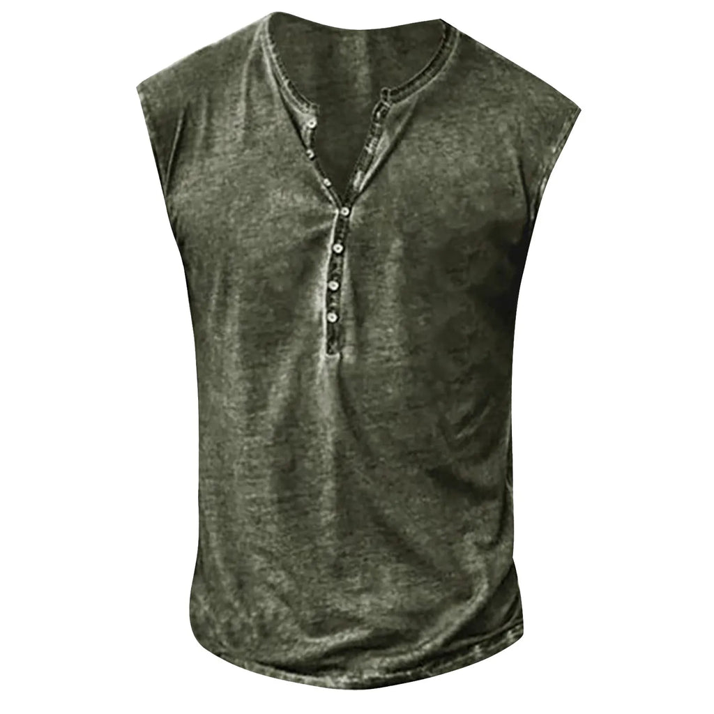 Men’s Summer Washed Fabric Surf Beach Cool Top Large Size Casual Breathable Sleeveless Top Loose Printed Tank Top With Buttons