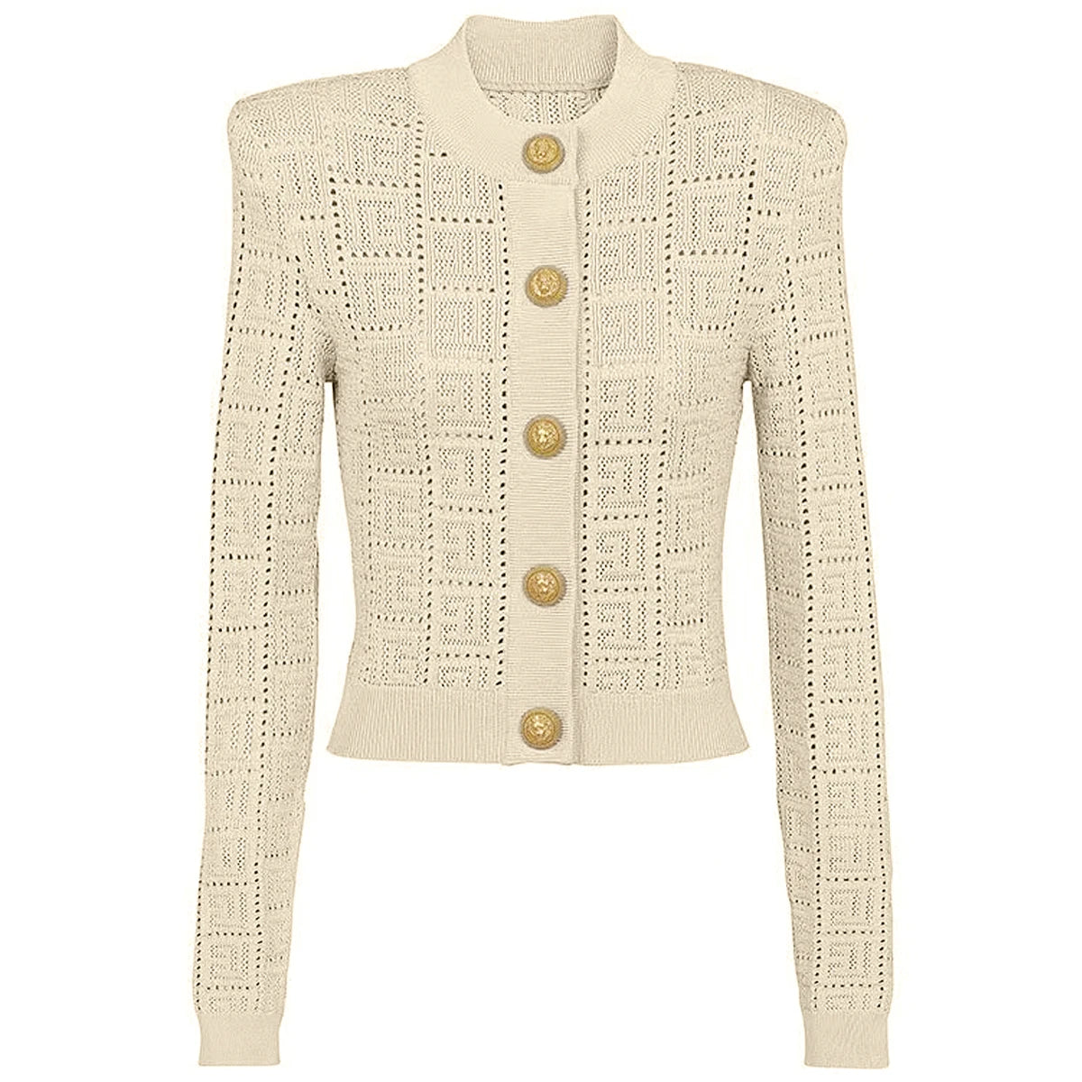 SML High Quality Fashion Elastic Knitted Fabric Labyrinth Hollow Round Neck Single breasted Long Sleeve Slim Fit Women Cardigan