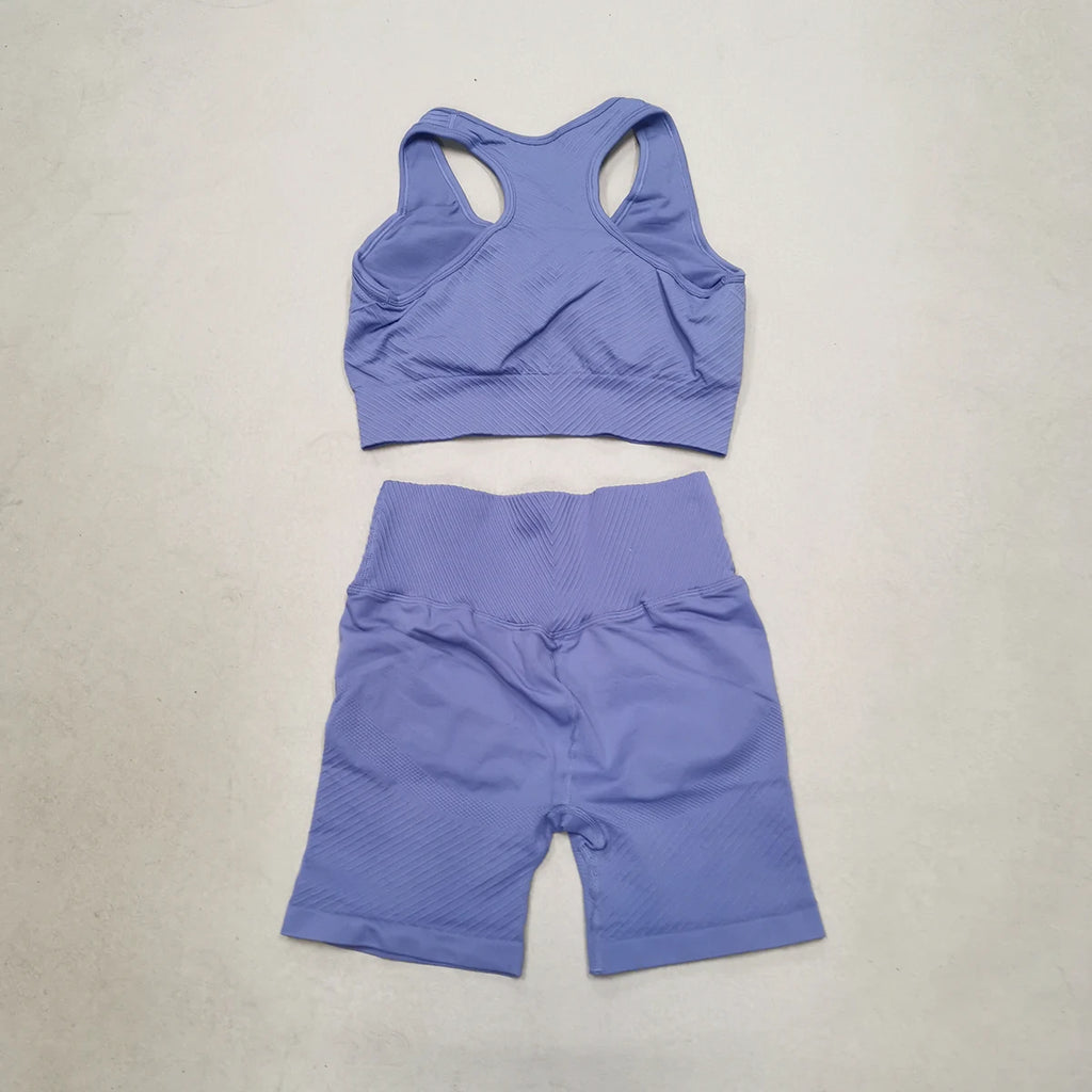 Women Yoga Set Bra Shorts Set Seamless Fitness Tracksuit Gym Sportswear Running Shorts Sports Set Workout Shockproof Vest Outfit
