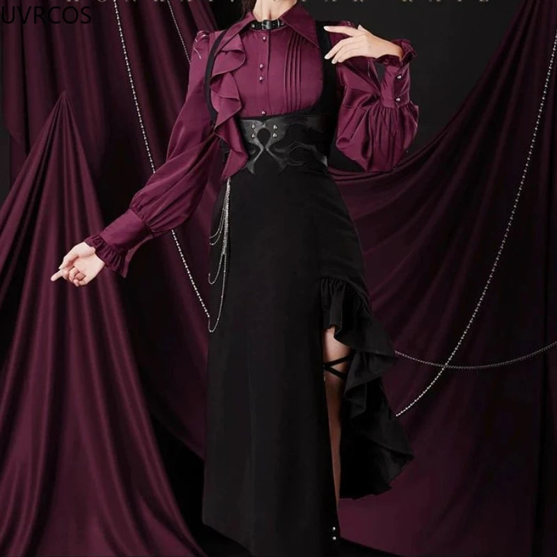 Victorian Vintage Elegant Lolita Shirts Women Sweet Ruffles Long Sleeves Irregular Blouses Female Japanese Gothic Y2k Slim Tops