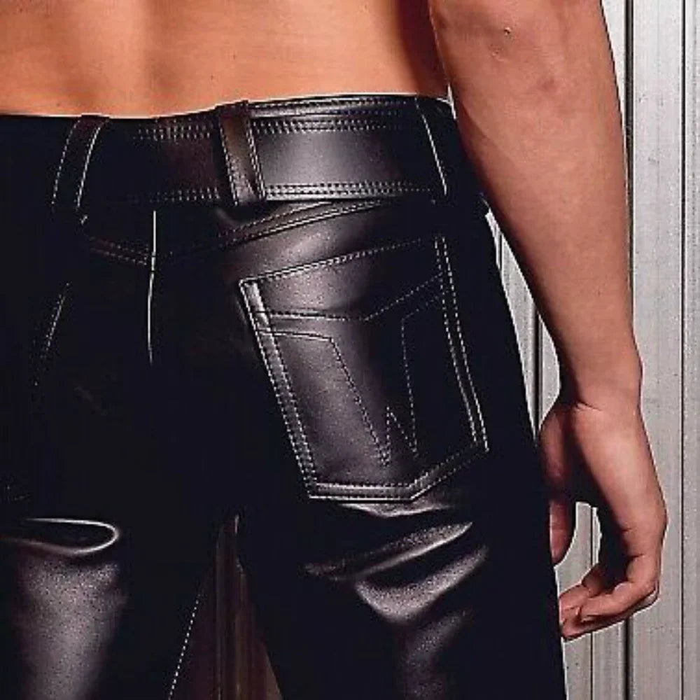 2023 Solid Color Men's PU Leather Pants Casual Punk Style Fashion Streetwear Mens Trousers Large Size 5XL Ropa Hombre