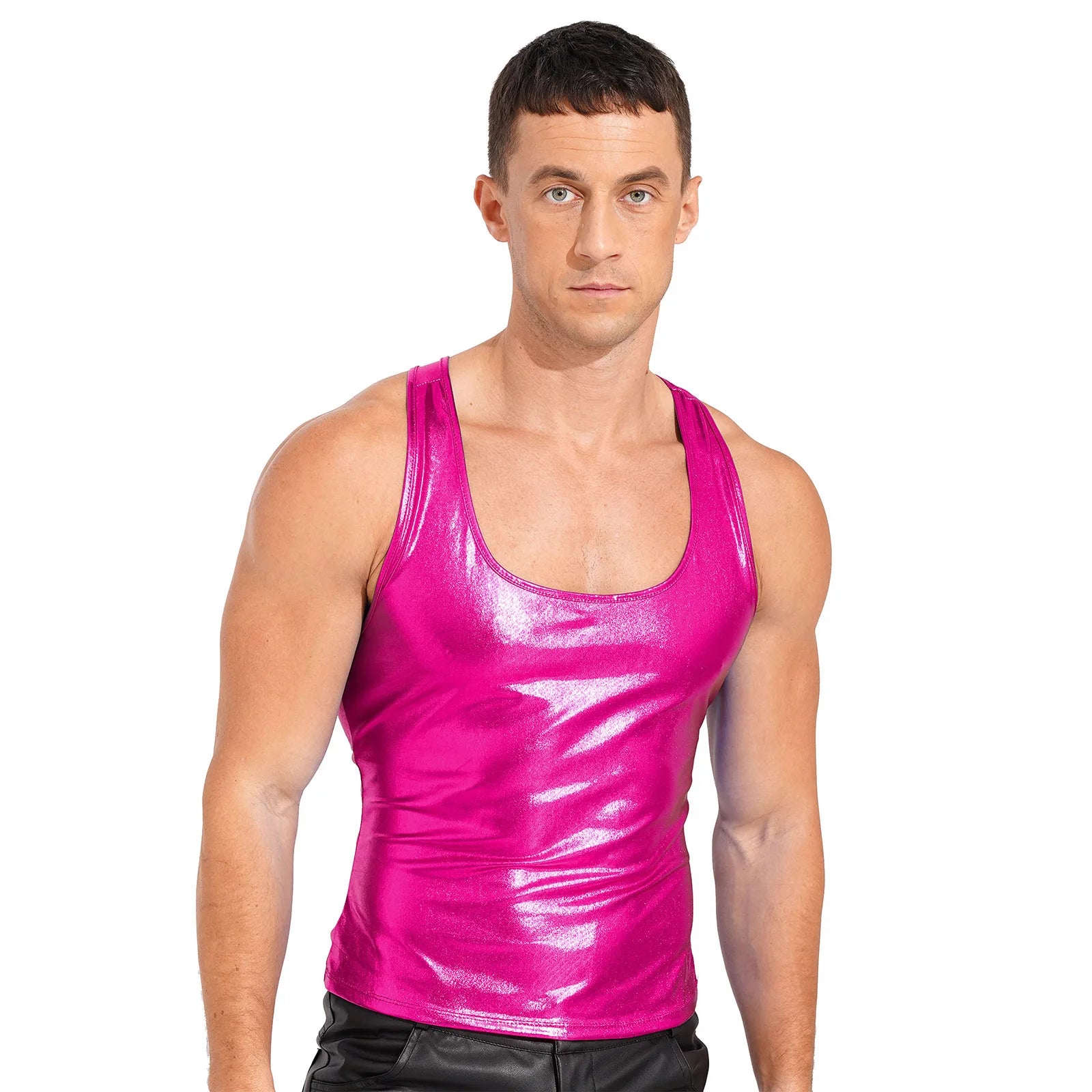Shiny Metallic Tank Tops Men Sport Fitness Bodybuilding Tanks Fashion Mens Gym Vest Tops Sleeveless T-Shirt Singlet Undershirts
