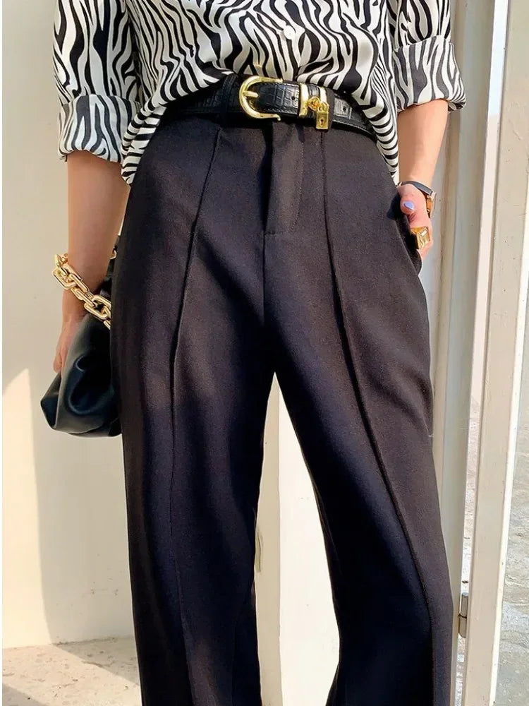 New Women's Summer Pants Solid Casual Loose High Waisted Wide Leg Pants Women Street Fashion White Trousers Elegant Pants Female