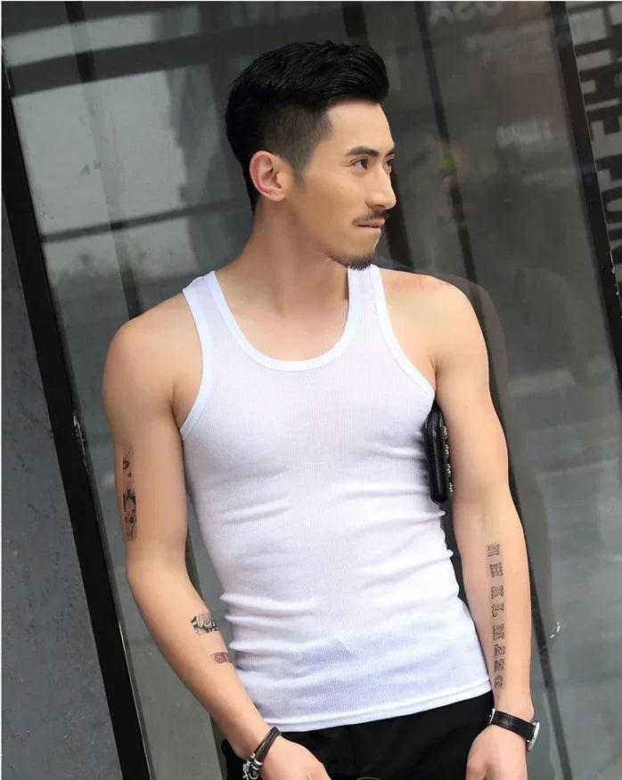 Hot Sale Cotton Mens Sleeveless Tank Top Solid Men's Underwear Muscle Vest Undershirts O-neck Gymclothing Tees Whorl Tops Men