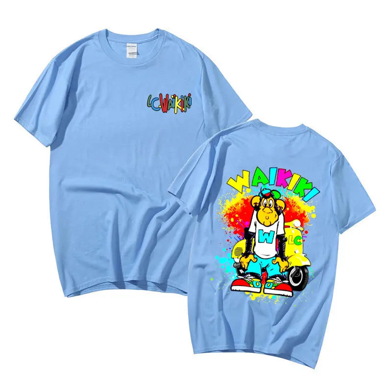 Funny Lc Waikiki Monkey Electric Bike Graphic Tshirt Men Women Fashion Casual T-shirt Male Summer Oversized Short Sleeve Tees