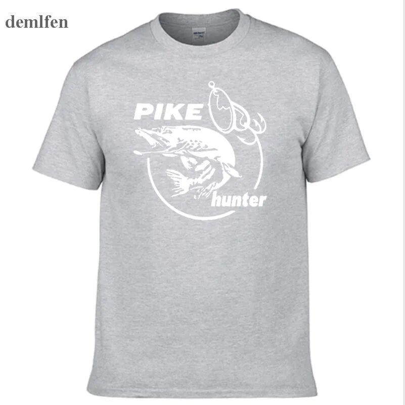 Summer Men Pike Hunter Fish Animal T-shirt Printed Fashion T shirt Short Sleeve Tees Shirts Cool Tops