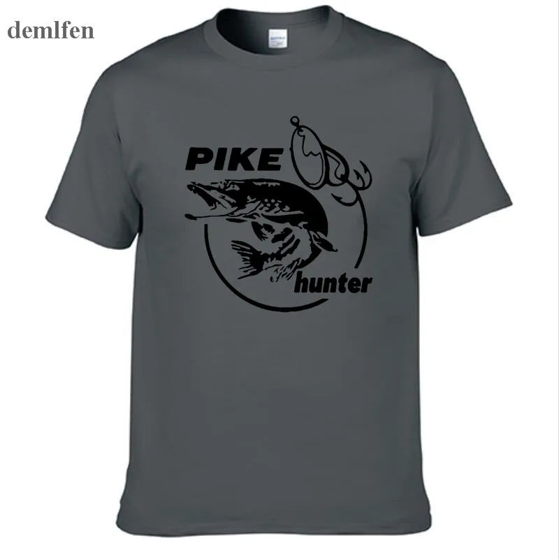 Summer Men Pike Hunter Fish Animal T-shirt Printed Fashion T shirt Short Sleeve Tees Shirts Cool Tops