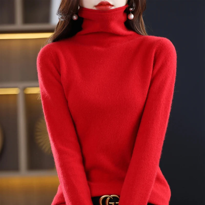 New 100% Merino Wool Turtleneck Cashmere Sweater In Autumn And Winter Women's Casual Knitted Coat Women's Coat Korean Fashion