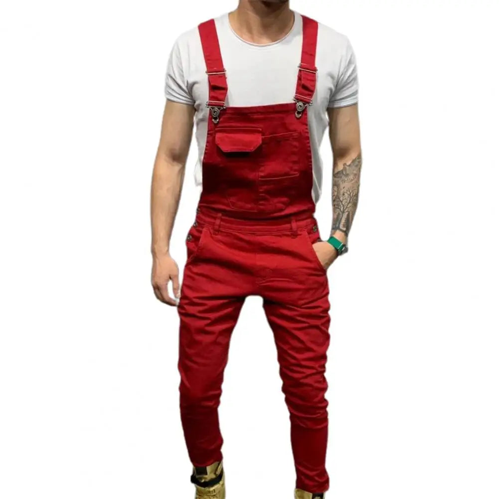 Popular Men Overalls Soft Cargo Jumpsuit Slim Full Length Mid Rise Cargo Jumpsuit  Breathable
