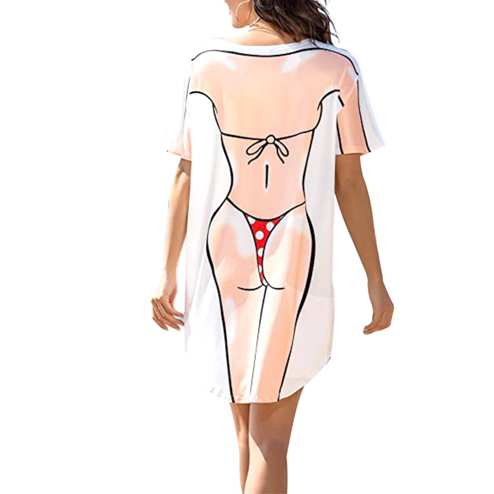 Funny Shirts for Women 3D Bikini Printed Short Sleeve Baggy T Shirt Ladies Oversized Fake Body Graphic Swimsuit Beach Coverup