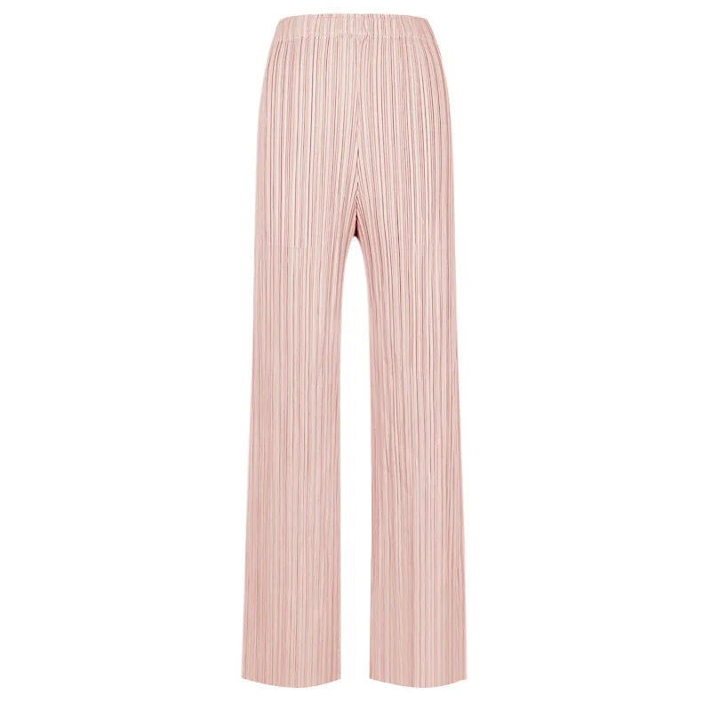 Spring Summer Autumn Women's Casual Elegant Miyake Designer Classical Loose Straight Pleated Pants High Waist Trousers In Stock