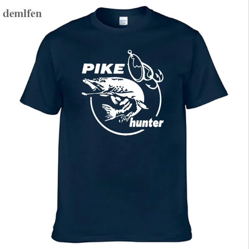 Summer Men Pike Hunter Fish Animal T-shirt Printed Fashion T shirt Short Sleeve Tees Shirts Cool Tops
