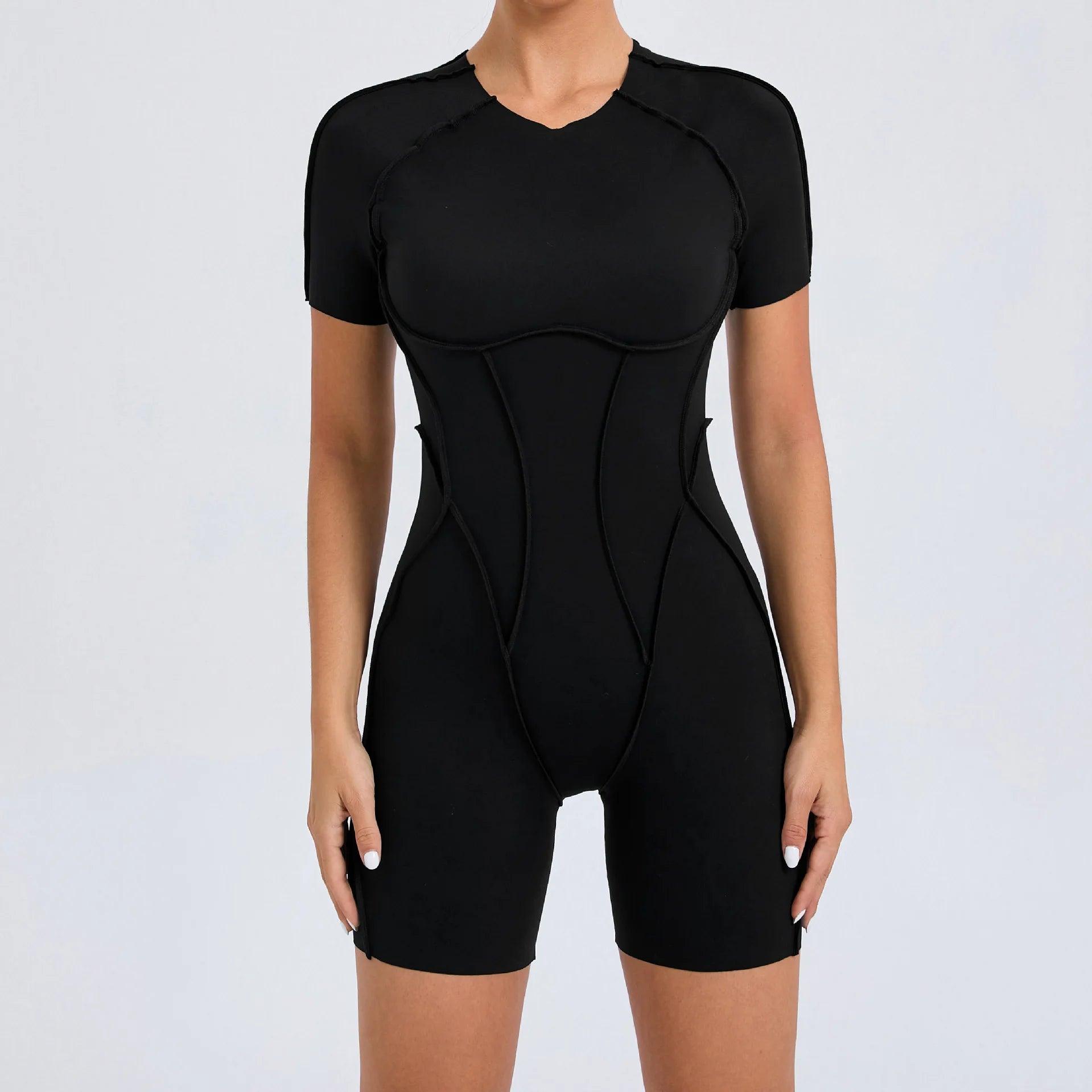 2024 Pad Nylon Women Bodysuit Fitness Yoga Set Splicing Exposed V Butt One-Piece Shorts Set Gym Sports Push Up Cycling Jumpsuit