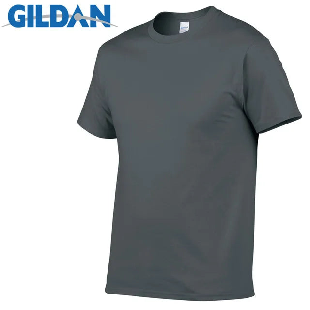 Gildan Brand Summer Casual T-Shirt Men's Short Sleeve Top 100% Cotton Solid Color Sweatshirt Comfortable Breathable Men Clothing
