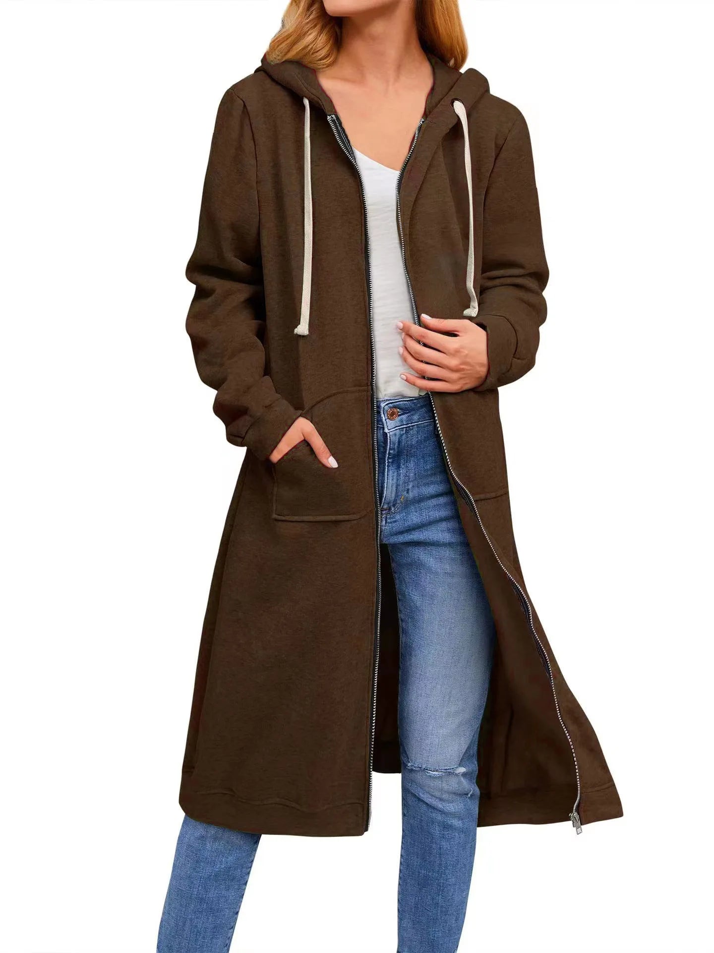 2024 Europe and the United States Amazon independent station autumn and winter cross-border new women's loose zip long cardigan