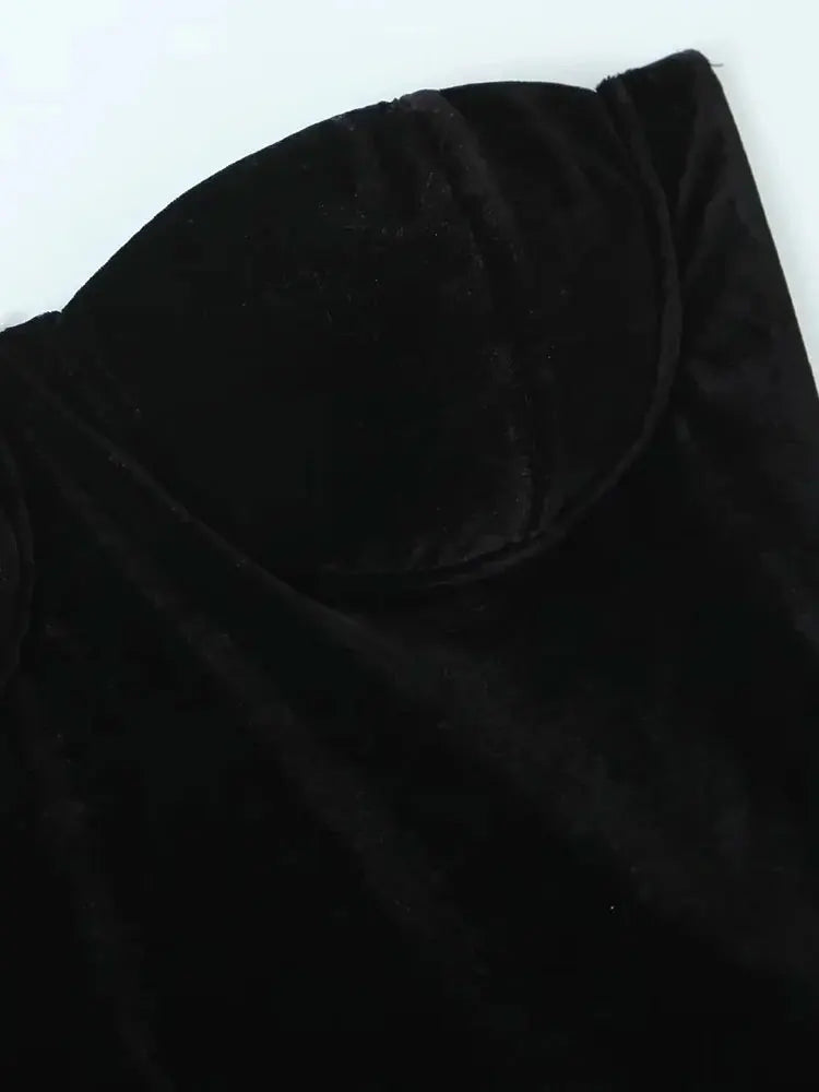 TRZA-Strapless Velvet Bodysuits For Women, Straight Neck, Snap-Button, Female Playsuits, Sexy Fashion
