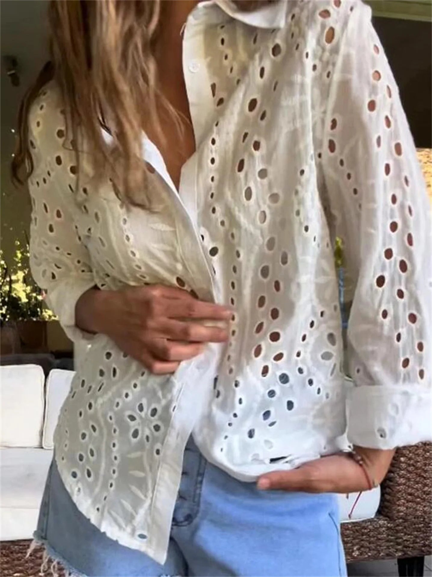 Fashion Women's Blouses Spring And Autumn White Shirt Collar Loose Embroidered Hollow Large Size Shirt Tops For Women Clothing