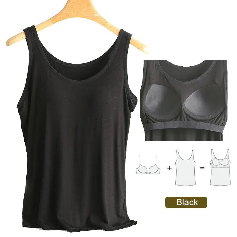 For 37-82kg Soft Modal Plus Size Tank Tops With Fixed Chest Pad For Women Integrated Wear-Free Underwear