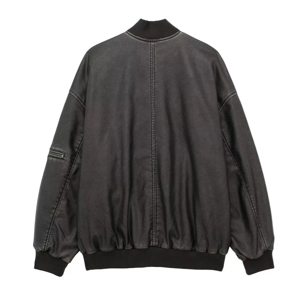 UNIZERA 2023 Autumn/Winter New Women's Wear New Fashion Casual Loose Retro Faux Leather Pilot Jacket Coat