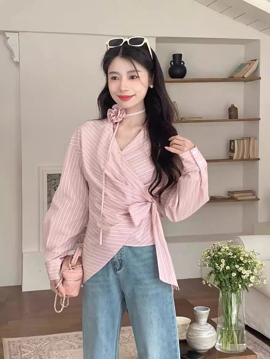 French Elegant Vintage Shirts Office Lady Button Spring Clothing Long Sleeve Loose Casual Korean Fashion Blouse Tees Y2k Tshirts