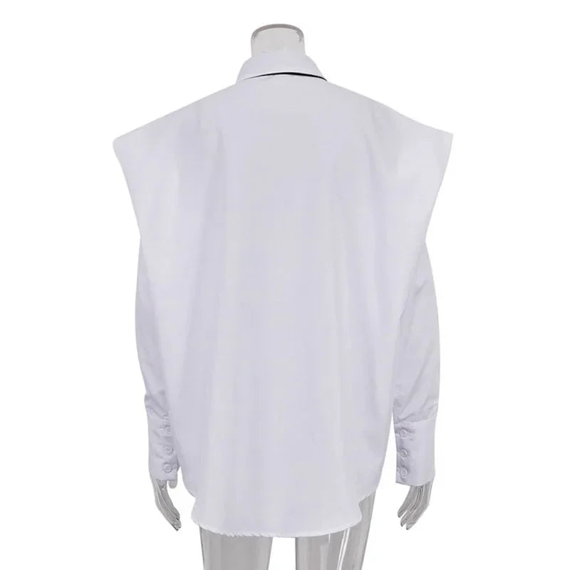 Fashion White Woman Blouse 2025 New Elegant Lapel Long Sleeve Shirt Blusa Streetwear Chic Pocket Blusa Top Female Clothing