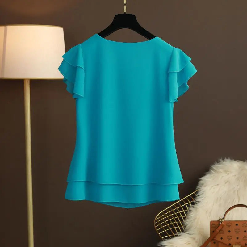 Women Women's Clothing Blouse Summer new short sleeved chiffon top T-shirt loose versatile stylish shirt trend Shirts Blouses
